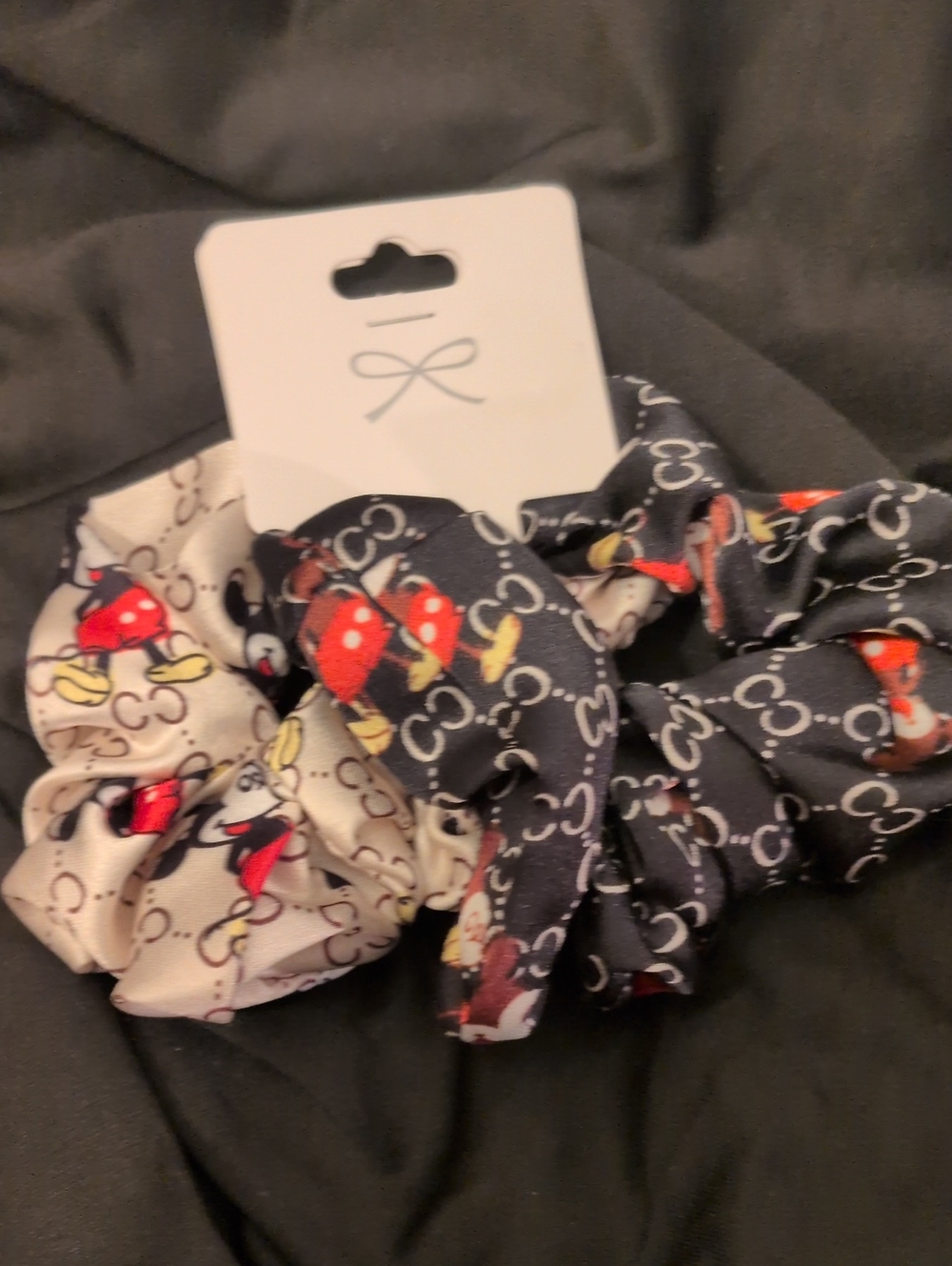 Mickey Mouse Pattern Scrunchies - Black & Cream